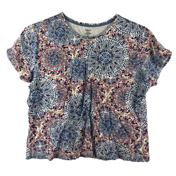 Croft & Barrow Floral The Classic Tee Red & Blue Patriotic Floral Petite Size PL - Picture 1 of 8